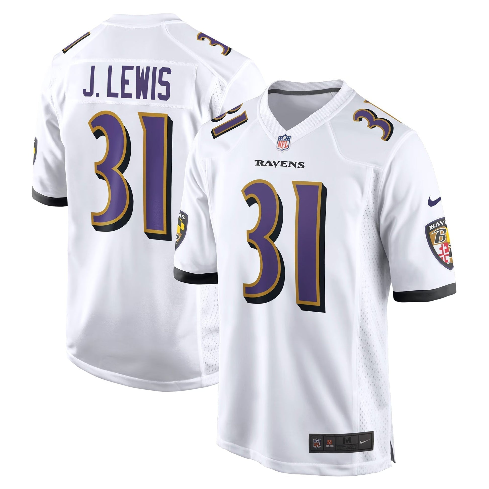 Baltimore Ravens Jamal Lewis White Retired Player Game Jersey football jersey product view 1