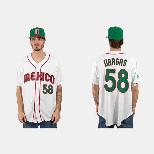 #58 CESAR VARGAS MEXICO BASEBALL 2023 WORLD BASEBALL CLASSIC JERSEY ¨C WHITE Stitches Baseball Jerseys baseball jersey product view 1