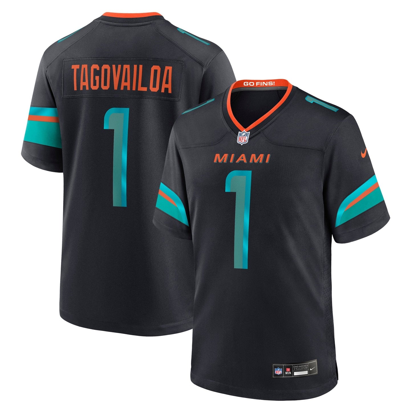Miami Dolphins Tua Tagovailoa Pitch Blue 2025 Rivalries Collection Game Jersey football jersey product view 1