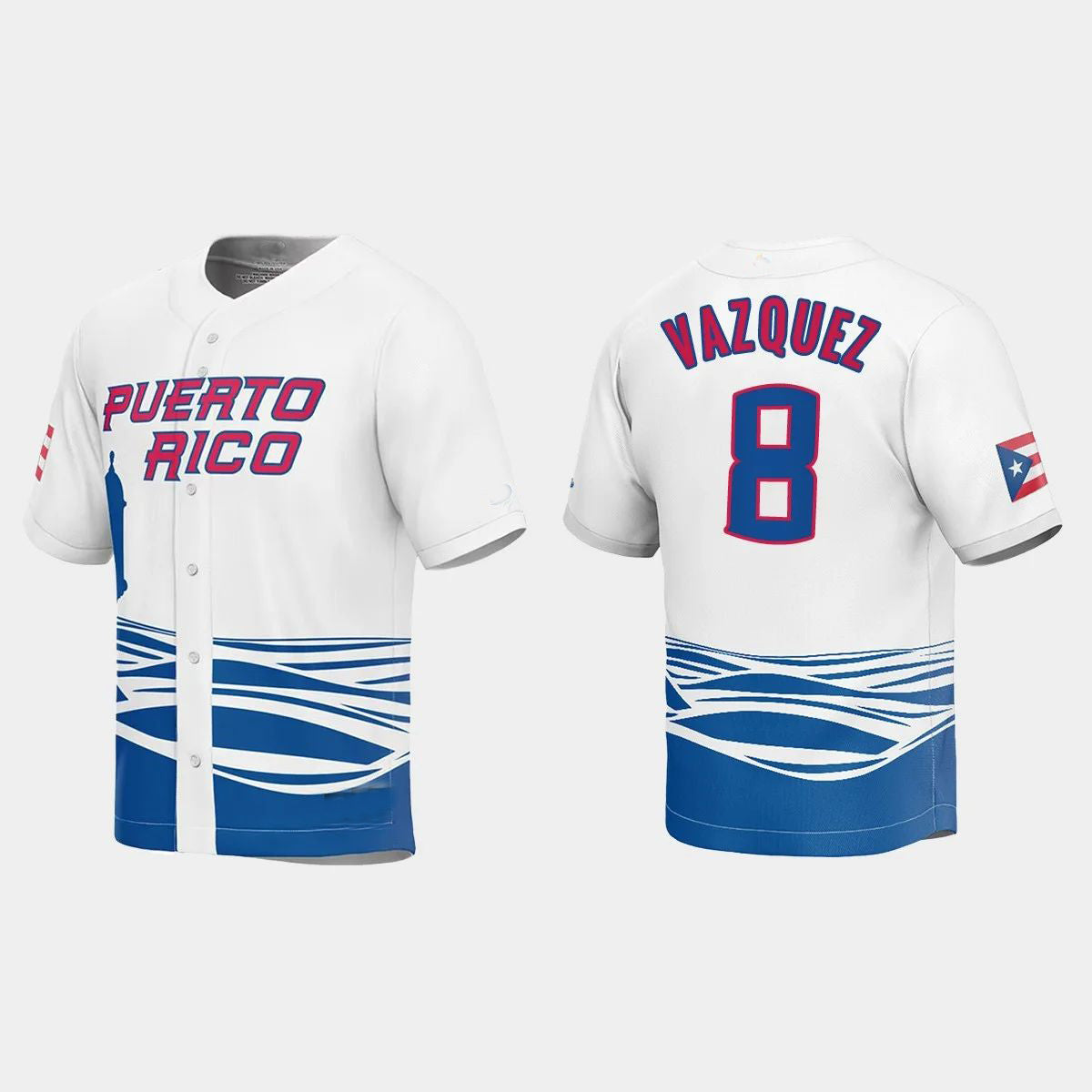 #8 CHRISTIAN VAZQUEZ PUERTO RICO BASEBALL 2023 WORLD BASEBALL CLASSIC JERSEY ¨C WHITE Stitches Baseball Jerseys baseball jersey product view 1