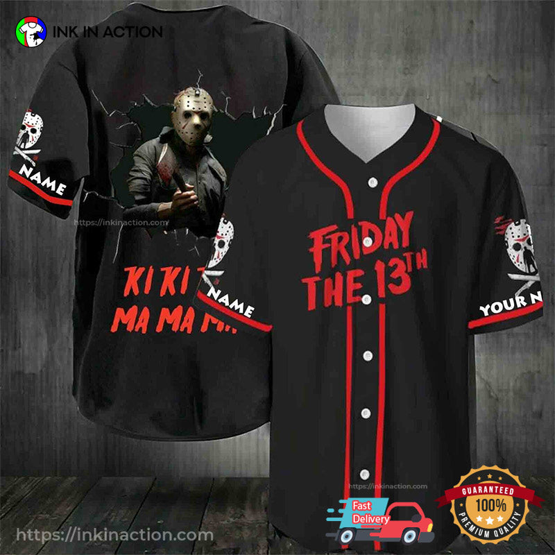 Custom Name Jason Voorhees Friday The 13th Horror Movie Icons Baseball Jersey Shirt Unisex T-shirt, Sweatshirt, Hoodie, Long Sleeve Tee - T-Shirt, Sweatshirt, Hoodie