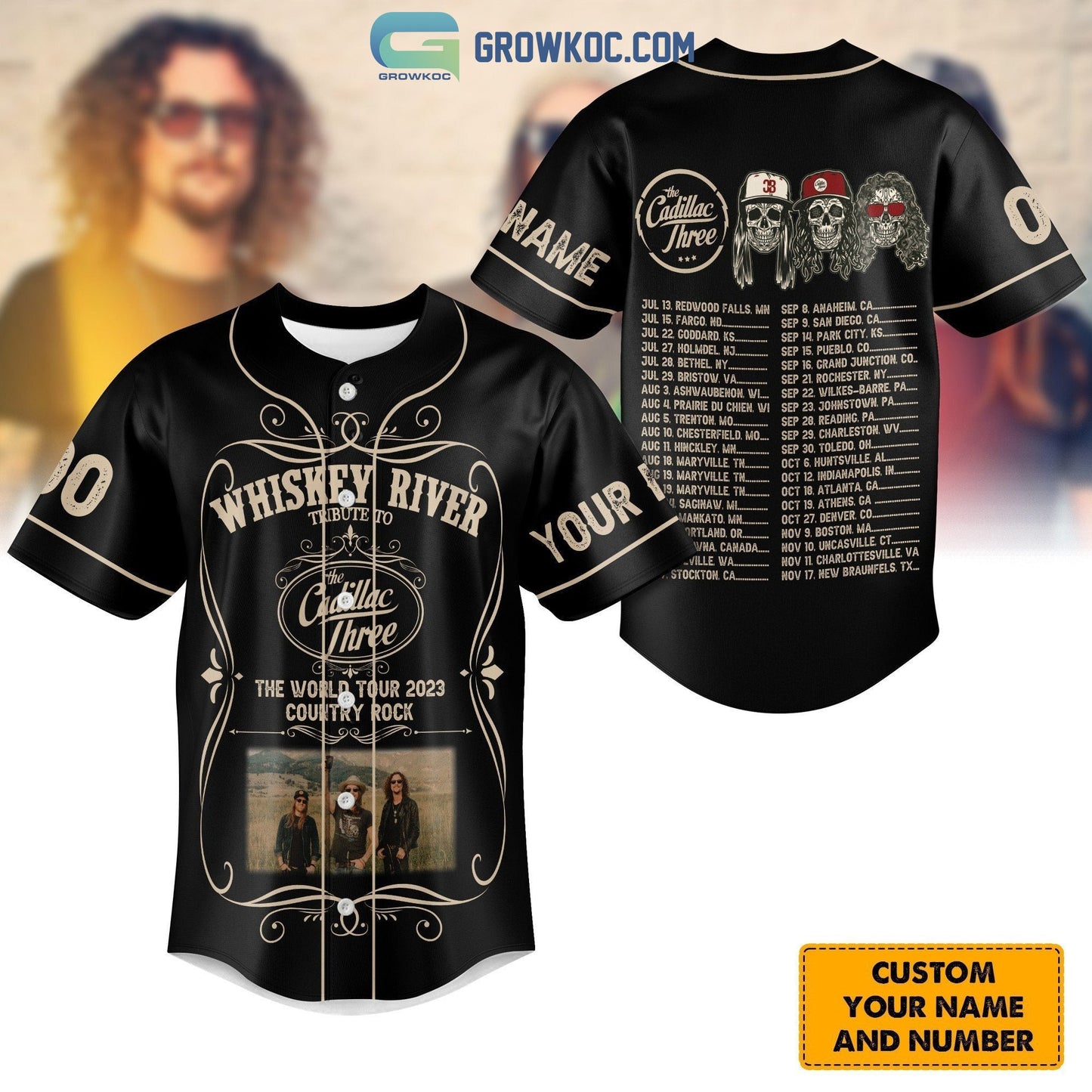 Cadillac Three The World Tour 2023 Country Rock Personalized Baseball Jersey Unisex T-shirt, Sweatshirt, Hoodie, Long Sleeve Tee - T-Shirt, Sweatshirt, Hoodie