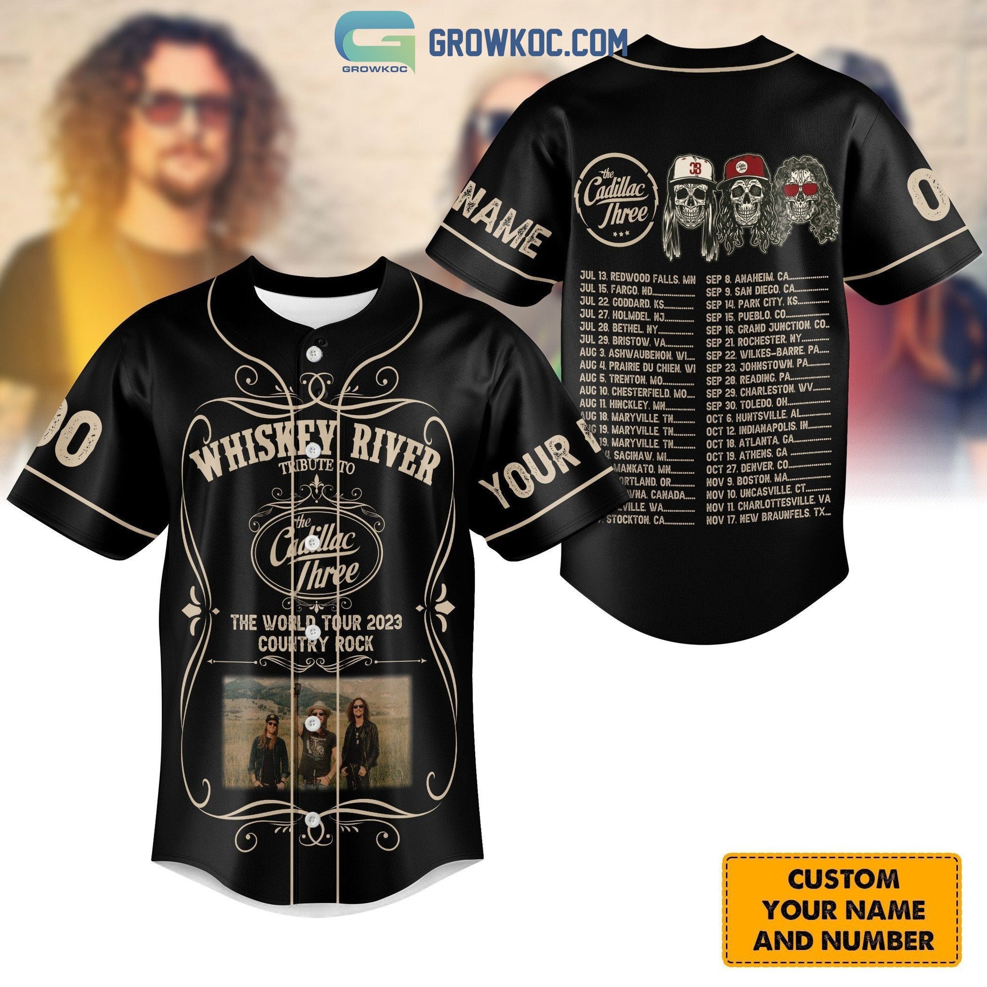 Cadillac Three The World Tour 2023 Country Rock Personalized Baseball Jersey Unisex T-shirt, Sweatshirt, Hoodie, Long Sleeve Tee - T-Shirt, Sweatshirt, Hoodie