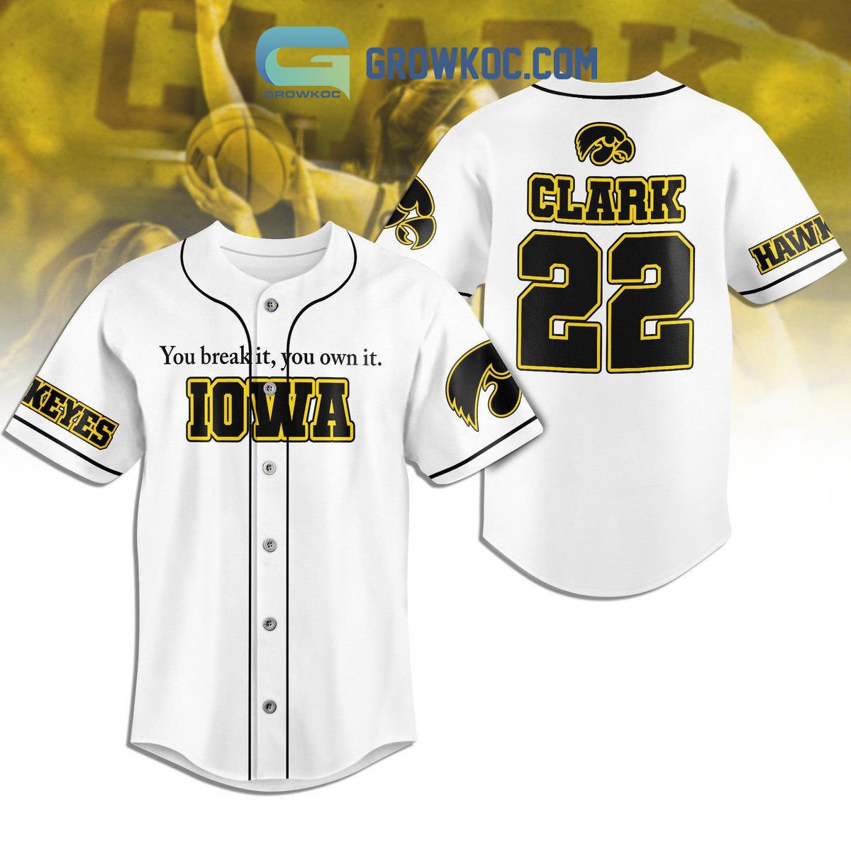 Caitlin Clark Iowa Hawkeyes Fan Baseball Jersey White Version Unisex T-shirt, Sweatshirt, Hoodie, Long Sleeve Tee - T-Shirt, Sweatshirt, Hoodie