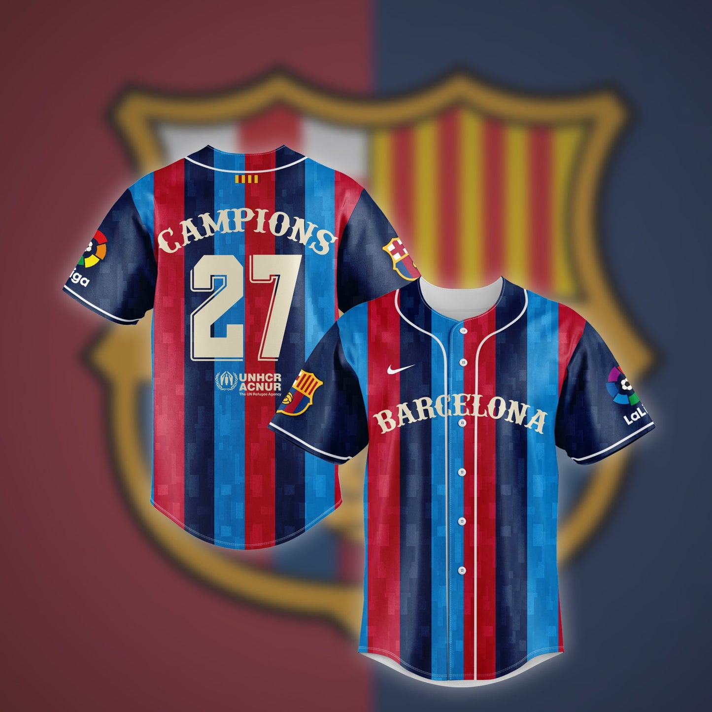 Campions Barcelona LaLiga 2023 Baseball Jersey Unisex T-shirt, Sweatshirt, Hoodie, Long Sleeve Tee - T-Shirt, Sweatshirt, Hoodie