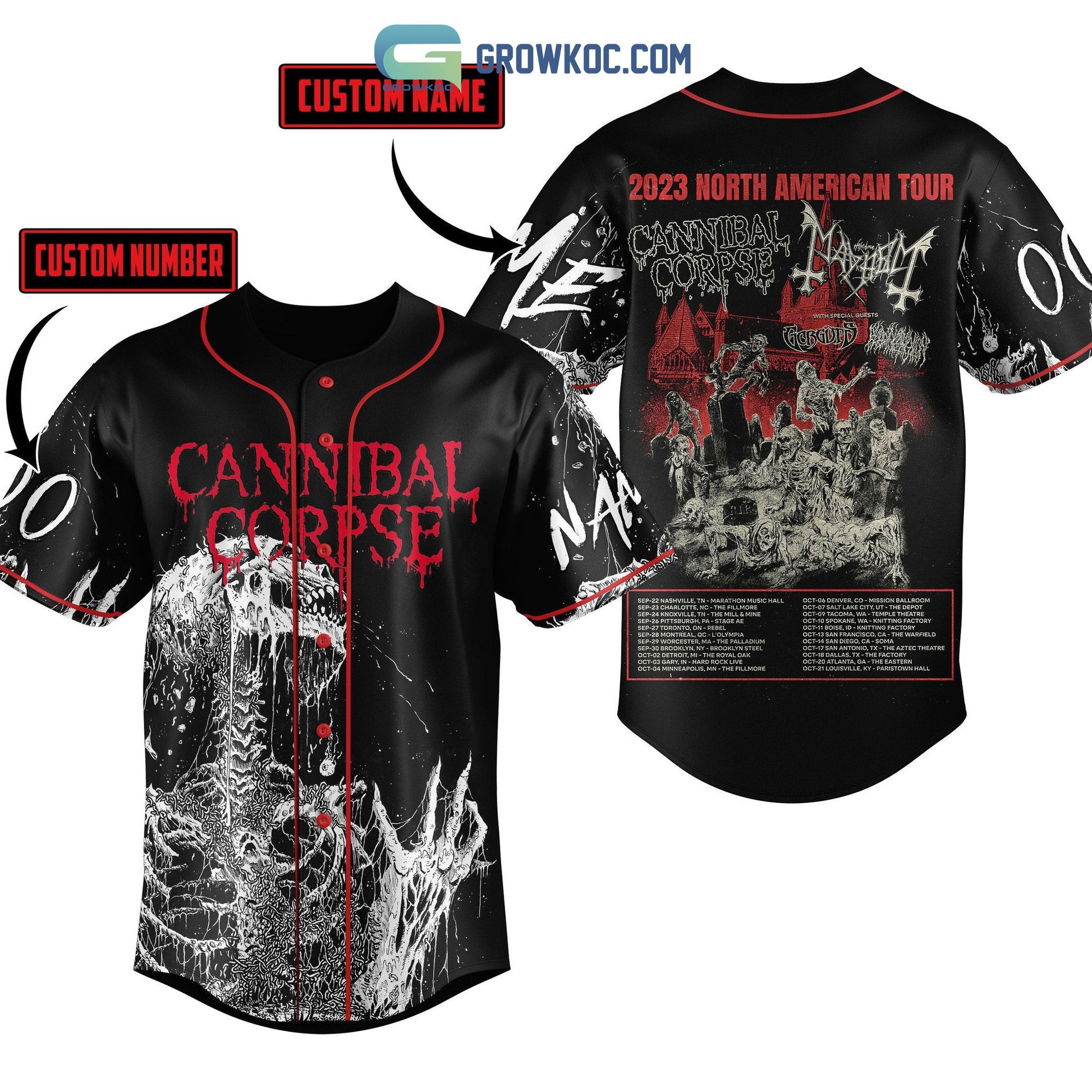 Cannibal Corpse 2023 North American Tour Personalized Baseball Jersey Unisex T-shirt, Sweatshirt, Hoodie, Long Sleeve Tee - T-Shirt, Sweatshirt, Hoodie