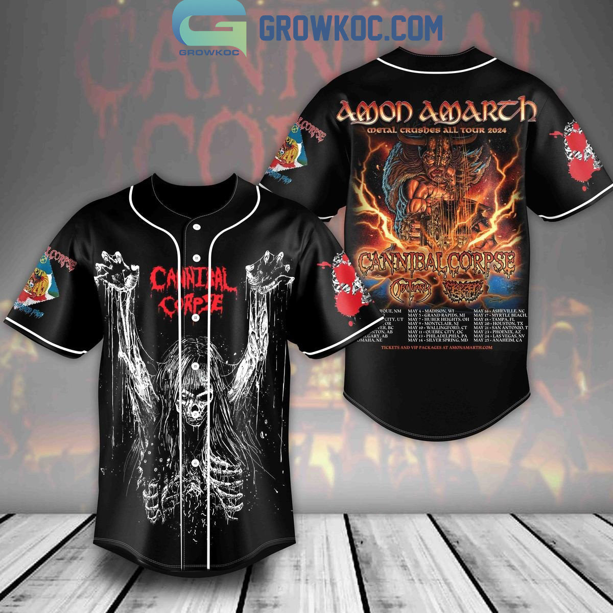 Cannibal Corpse Amon Amarth Tour 2024 Personalized Baseball Jersey Unisex T-shirt, Sweatshirt, Hoodie, Long Sleeve Tee - T-Shirt, Sweatshirt, Hoodie