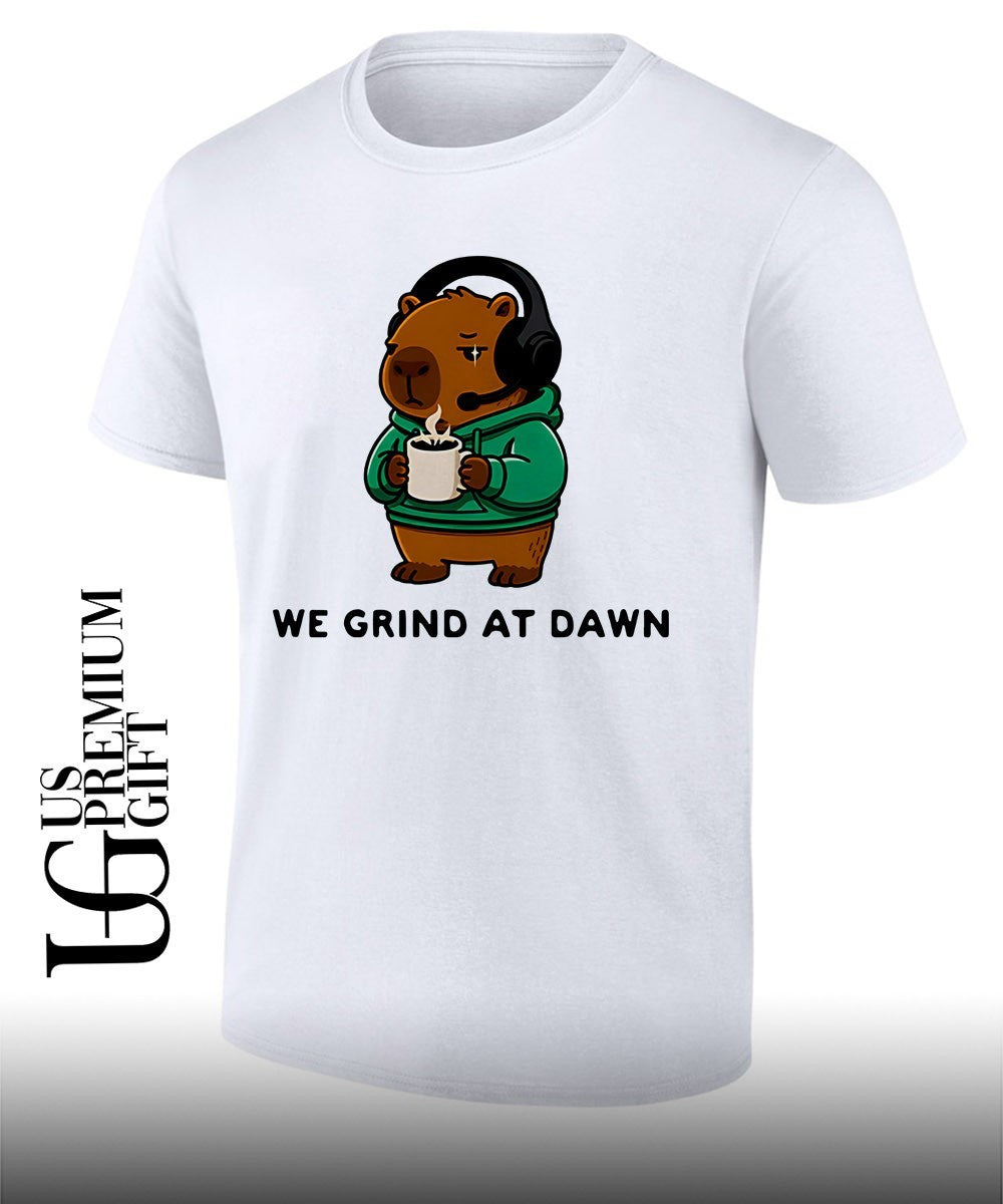 Capybara we grind at dawn shirt Unisex T-shirt, Sweatshirt, Hoodie, Long Sleeve Tee - T-Shirt, Sweatshirt, Hoodie