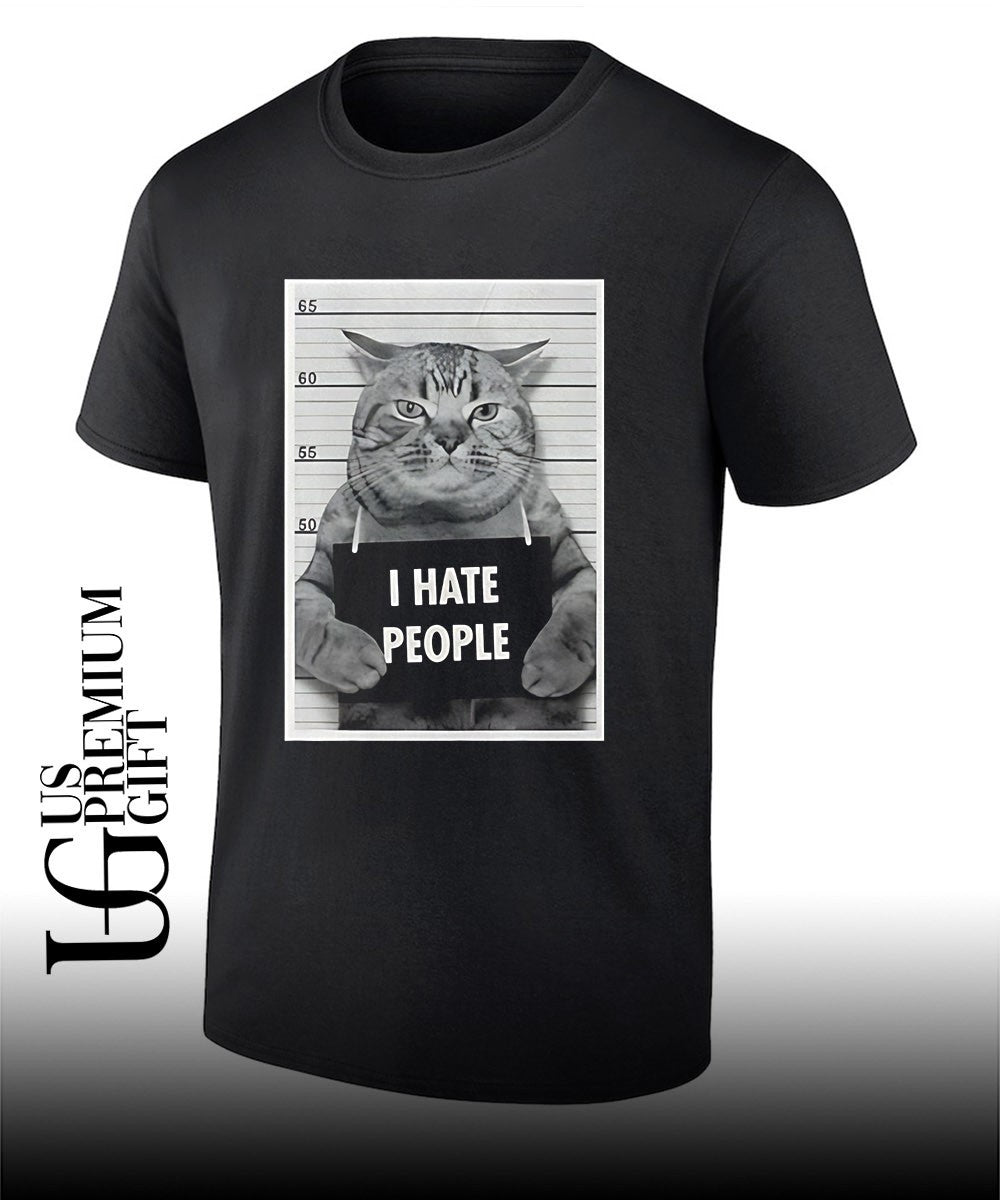 Cat I hate people mugshot shirt Unisex T-shirt, Sweatshirt, Hoodie, Long Sleeve Tee - T-Shirt, Sweatshirt, Hoodie