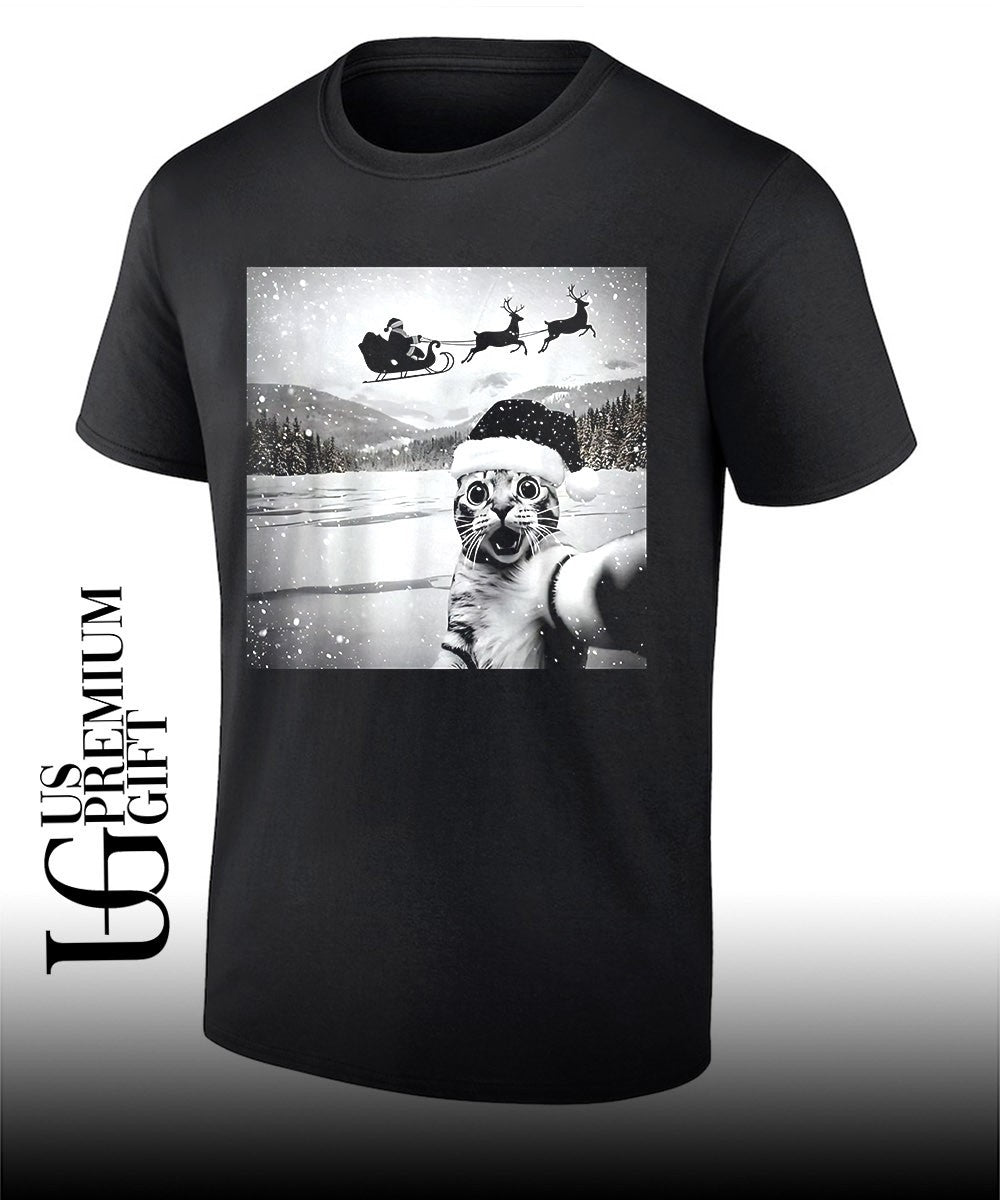 Cat Selfie with Santa Christmas shirt Unisex T-shirt, Sweatshirt, Hoodie, Long Sleeve Tee - T-Shirt, Sweatshirt, Hoodie