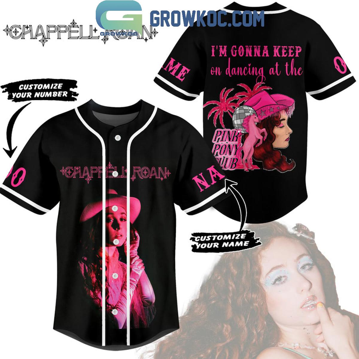 Chappell Roan Keep Dancing At The Pink Pony Club Personalized Baseball Jersey Unisex T-shirt, Sweatshirt, Hoodie, Long Sleeve Tee - T-Shirt, Sweatshirt, Hoodie