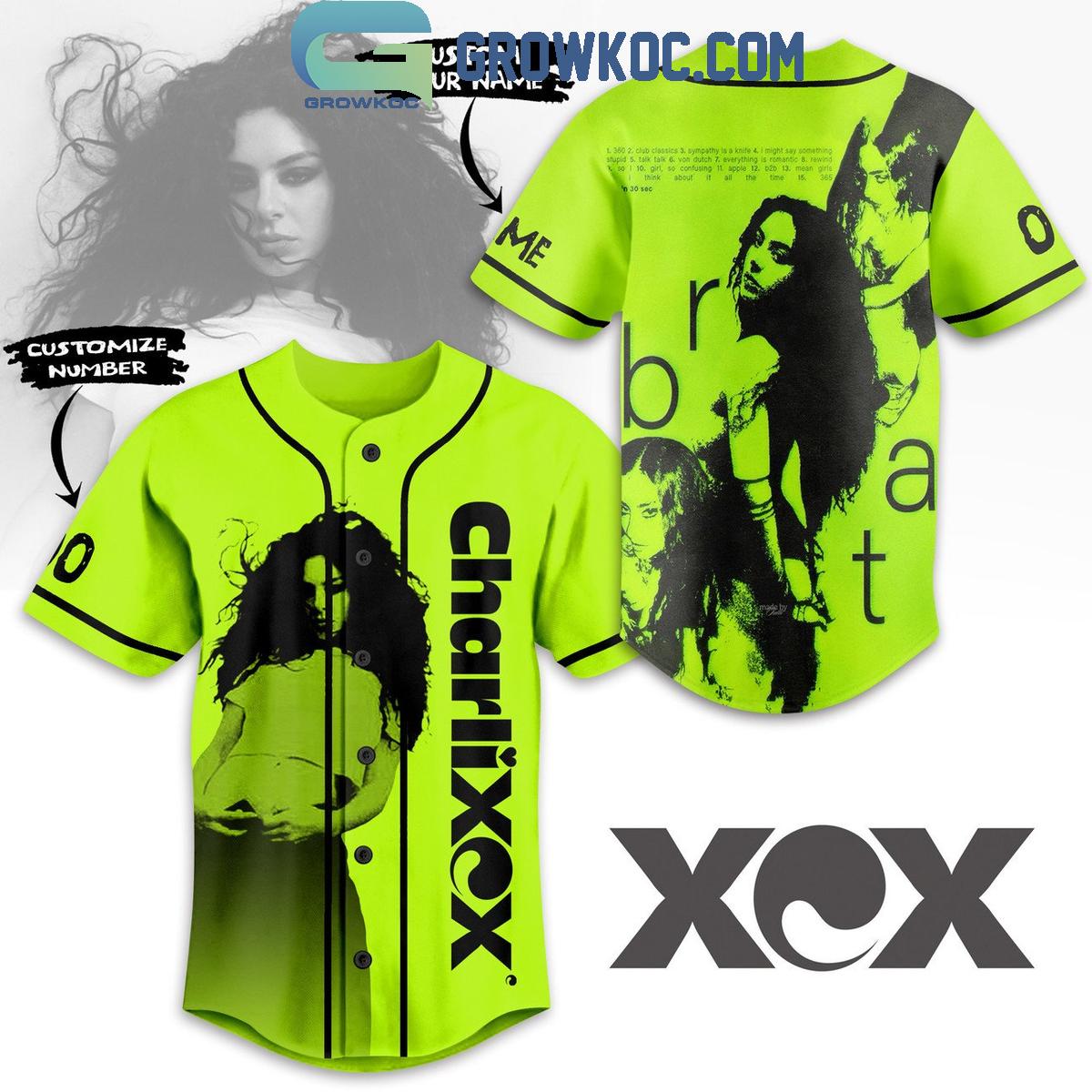 Charli XCX Brat 2024 Personalized Baseball Jersey Unisex T-shirt, Sweatshirt, Hoodie, Long Sleeve Tee - T-Shirt, Sweatshirt, Hoodie