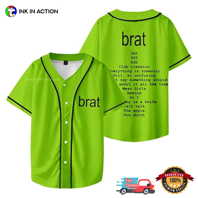 Charli XCX Brat Album Tracklist 2024 Concert Baseball Jersey Unisex T-shirt, Sweatshirt, Hoodie, Long Sleeve Tee - T-Shirt, Sweatshirt, Hoodie