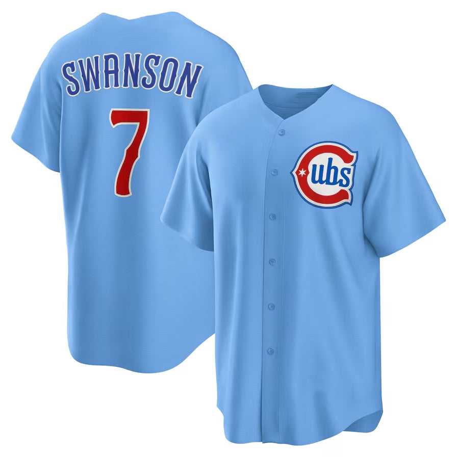 Chicago Cubs #7 Dansby Swanson 2nd Alternate Replica Player Jersey - Blue Stitched Baseball Jersey baseball jersey product view 1