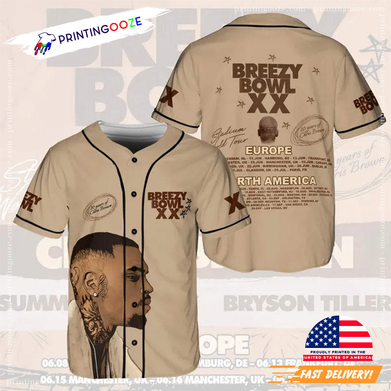 Chris Brown Breezy Bowl Tour 2025 Baseball Jersey Unisex T-shirt, Sweatshirt, Hoodie, Long Sleeve Tee - T-Shirt, Sweatshirt, Hoodie