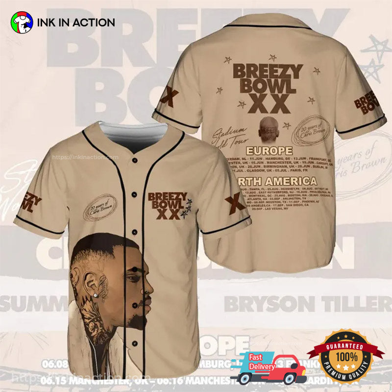 Chris Brown Breezy Bowl XX Tour 2025 Signature Baseball Jersey Unisex T-shirt, Sweatshirt, Hoodie, Long Sleeve Tee - T-Shirt, Sweatshirt, Hoodie