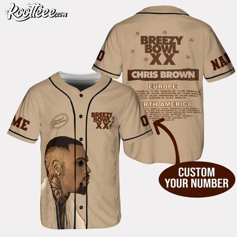 Chris Brown Breezy Bowl XX Tour Custom Baseball Jersey Unisex T-shirt, Sweatshirt, Hoodie, Long Sleeve Tee - T-Shirt, Sweatshirt, Hoodie