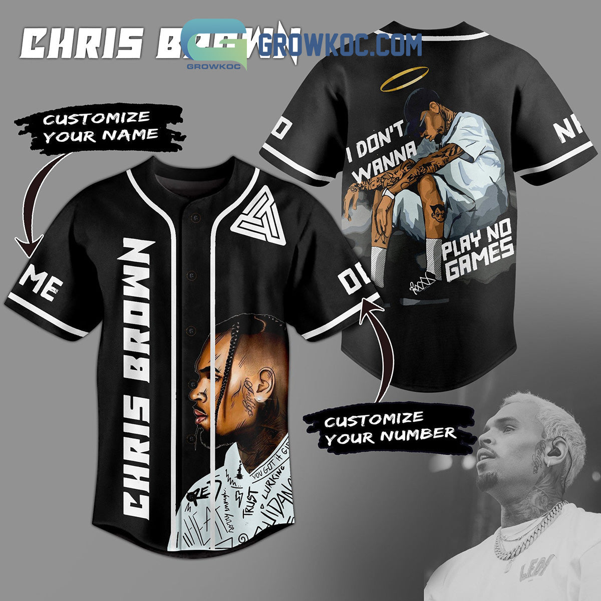 Chris Brown Play No Games Personalized Baseball Jersey Unisex T-shirt, Sweatshirt, Hoodie, Long Sleeve Tee - T-Shirt, Sweatshirt, Hoodie