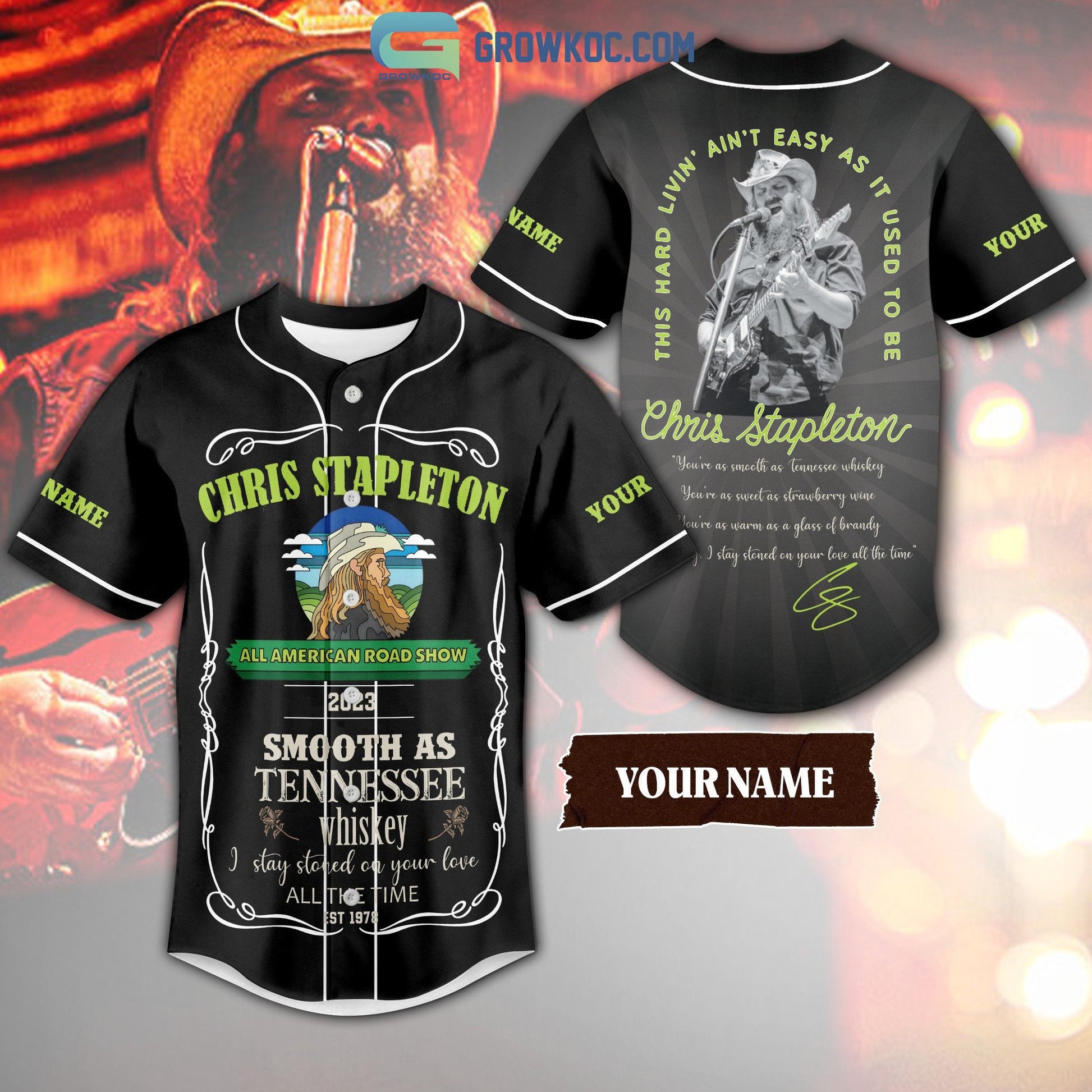 Chris Stapleton All American Road Show 2023 Personalized Baseball Jersey Unisex T-shirt, Sweatshirt, Hoodie, Long Sleeve Tee - T-Shirt, Sweatshirt, Hoodie