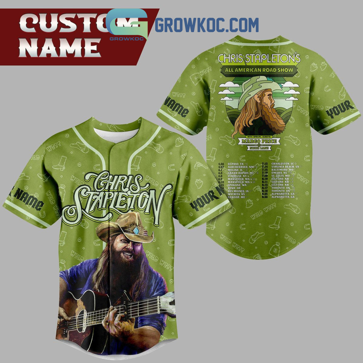 Chris Stapletons All American Road Show Green Design Personalized Baseball Jersey Unisex T-shirt, Sweatshirt, Hoodie, Long Sleeve Tee - T-Shirt, Sweatshirt, Hoodie