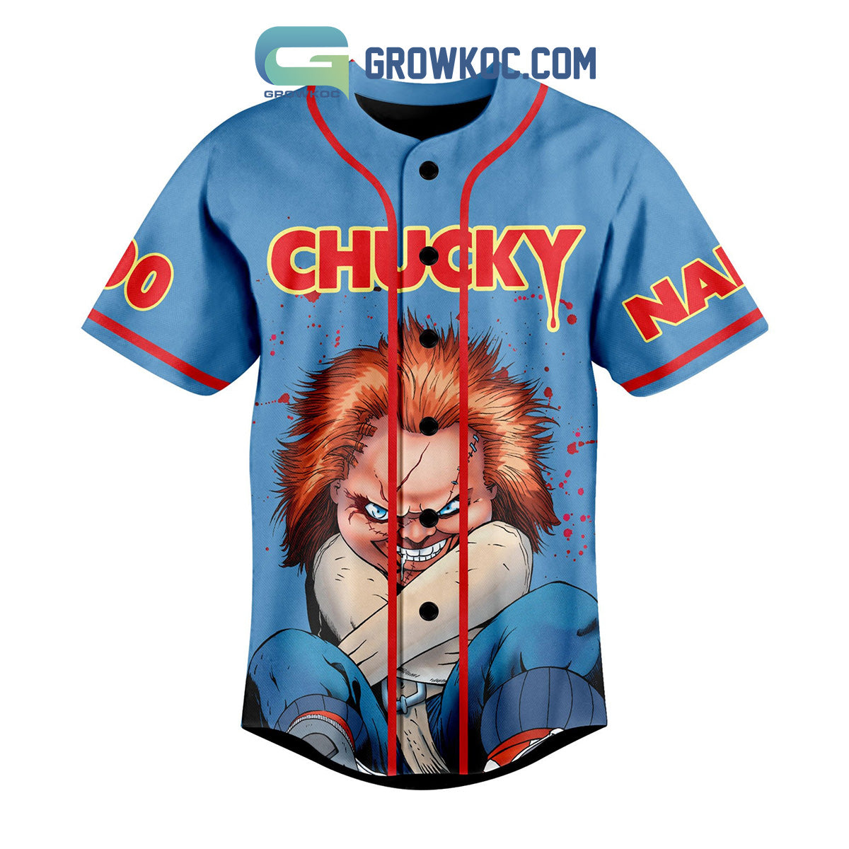 Chucky Wanna Play Horror Movies Personalized Baseball Jersey Unisex T-shirt, Sweatshirt, Hoodie, Long Sleeve Tee - T-Shirt, Sweatshirt, Hoodie