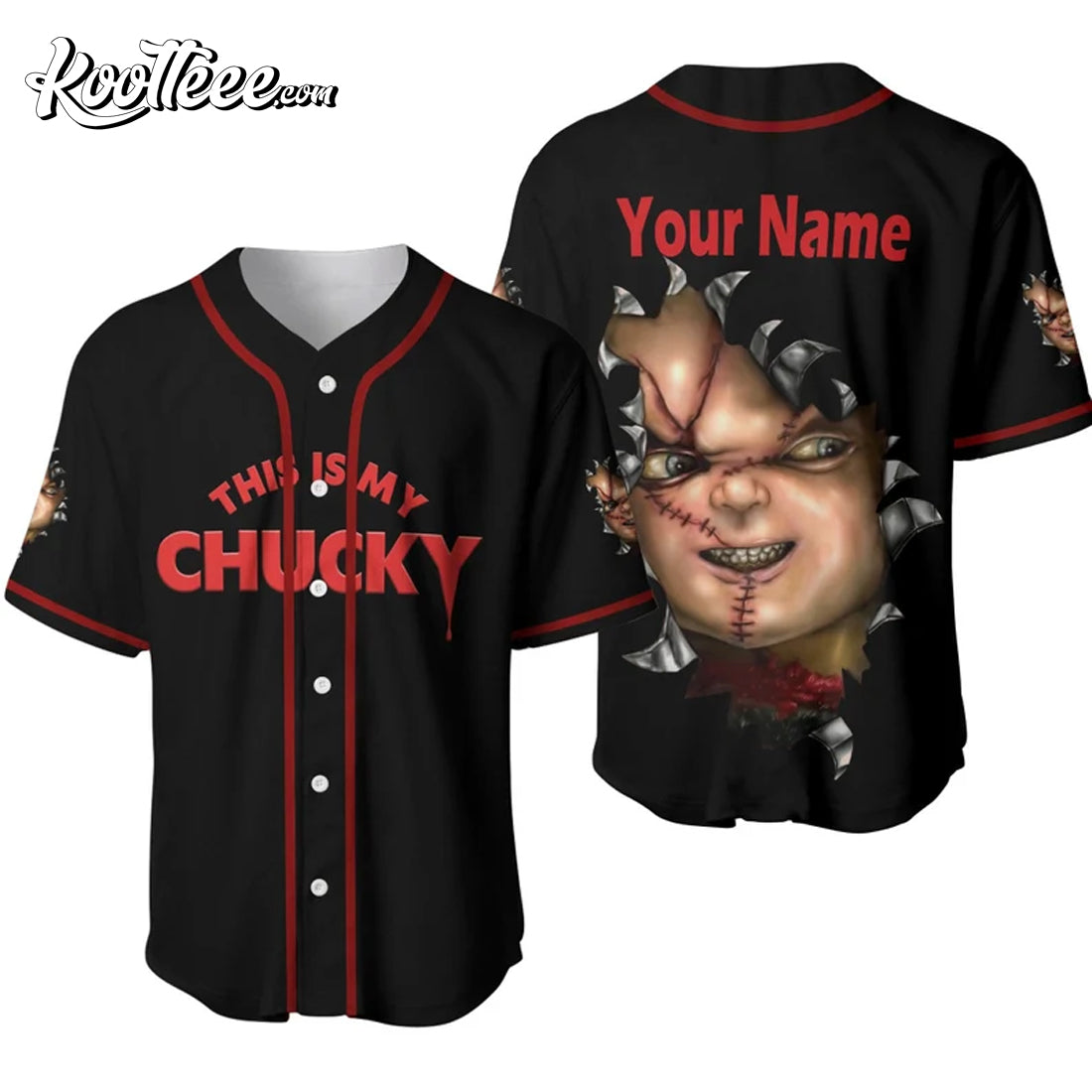 Chucky With Knife Horror Movie Killer Custom Baseball Jersey Unisex T-shirt, Sweatshirt, Hoodie, Long Sleeve Tee - T-Shirt, Sweatshirt, Hoodie