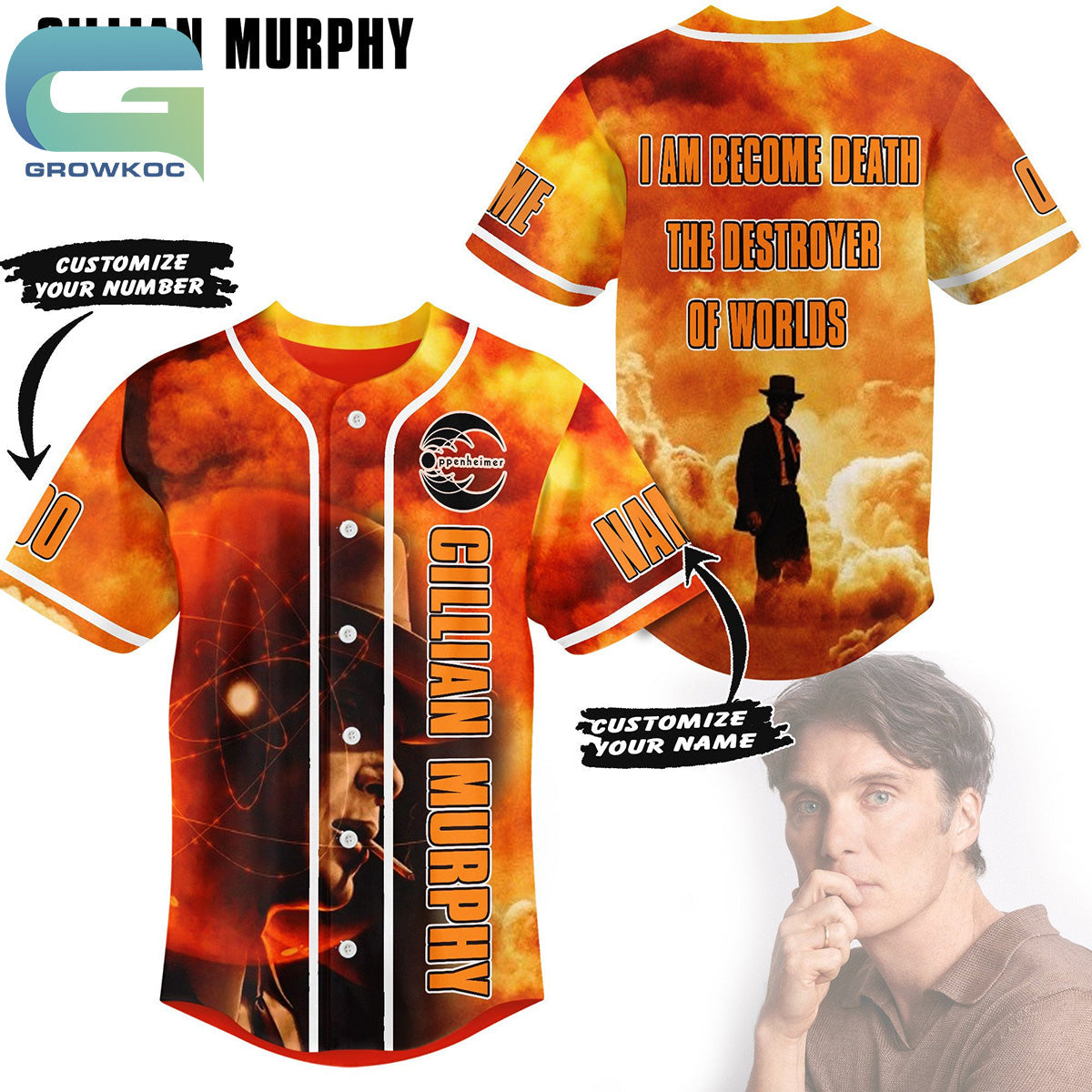 Cillian Murphy Oppenheimer I Am Become Death Personalized Baseball Jersey Unisex T-shirt, Sweatshirt, Hoodie, Long Sleeve Tee - T-Shirt, Sweatshirt, Hoodie