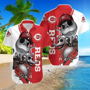 Cincinnati Reds Jack Skellington And Zero Hawaiian Shirt - Cincinnati Reds Hawaiian Shirt Unisex T-shirt, Sweatshirt, Hoodie, Long Sleeve Tee - T-Shirt, Sweatshirt, Hoodie