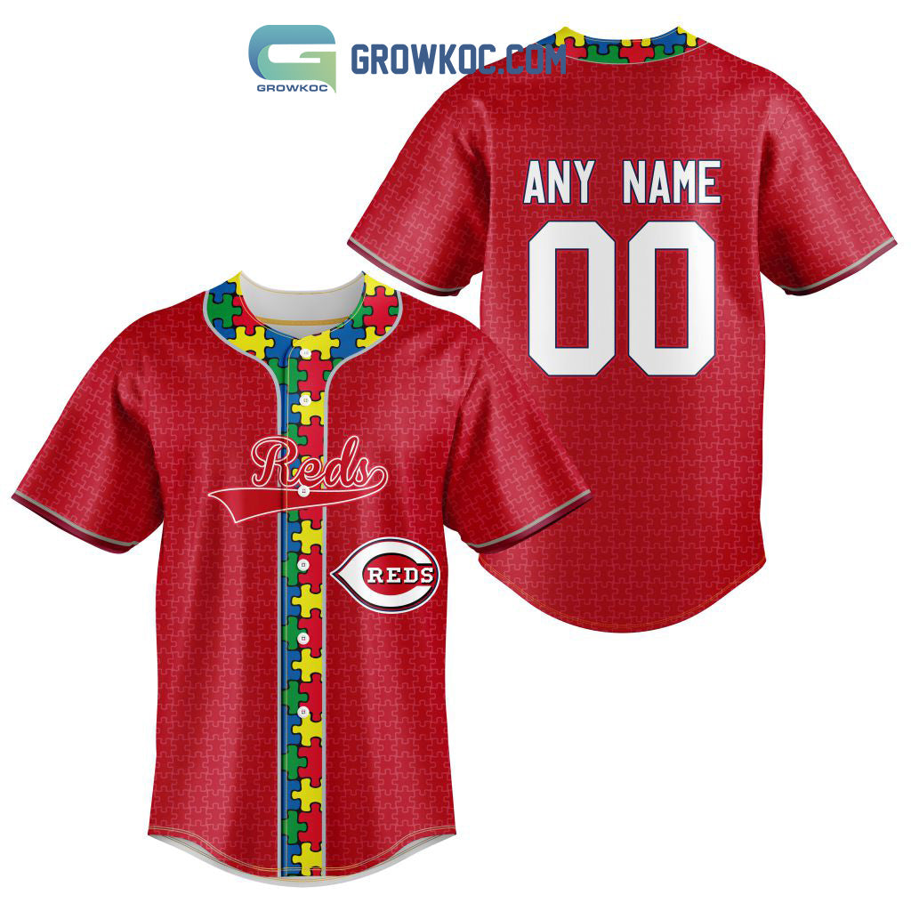 Cincinnati Reds MLB Fearless Against Autism Personalized Baseball Jersey Unisex T-shirt, Sweatshirt, Hoodie, Long Sleeve Tee - T-Shirt, Sweatshirt, Hoodie