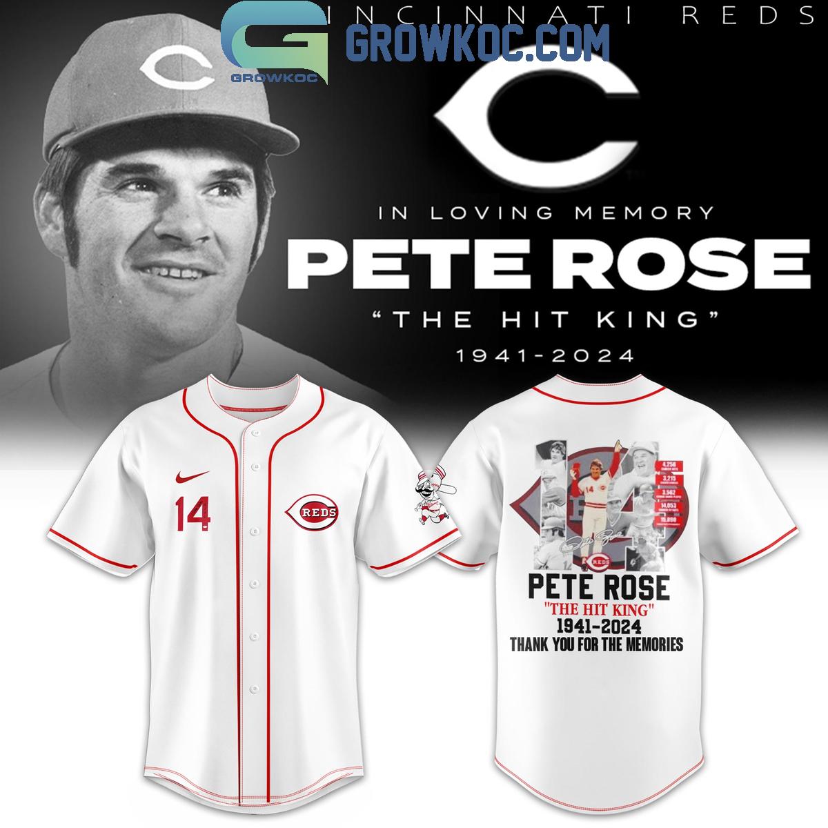 Cincinnati Reds Pete Rose The Hit King 1941-2024 Baseball Jersey Unisex T-shirt, Sweatshirt, Hoodie, Long Sleeve Tee - T-Shirt, Sweatshirt, Hoodie