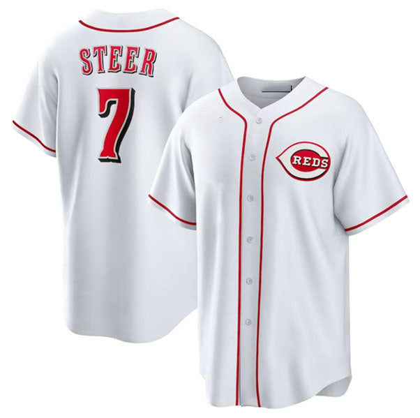 Cincinnati Reds #7 Spencer Steer White Cool Base Stitched Baseball Jersey baseball jersey product view 1