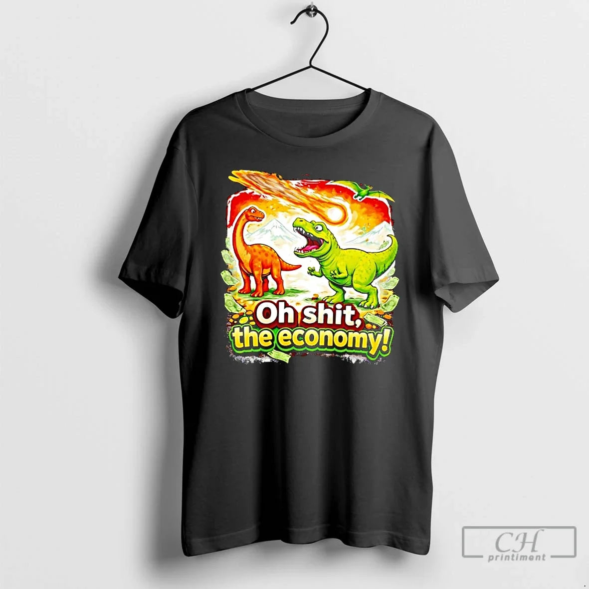 Classic Brontosaurus T Rex As Meteor Falls Oh Sht Economy T-Shirts, Hoodie, Sweatshirt - T-Shirt, Sweatshirt, Hoodie