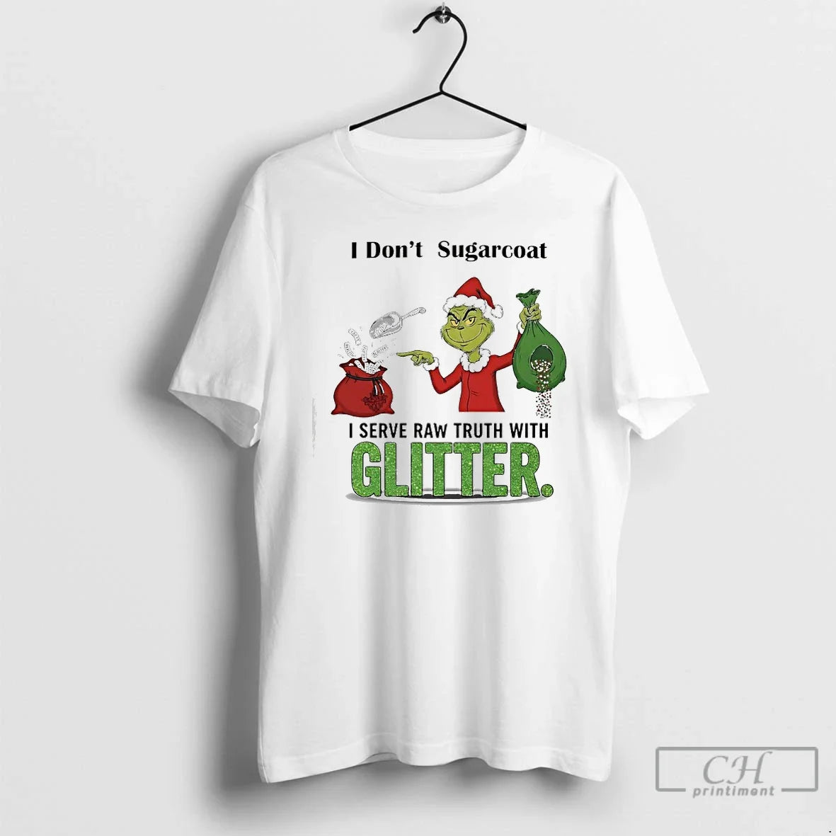 Classic Grinch Santa I Dont Sugarcoat Facti Beality I Serve Raw Truth Glitter T-Shirts, Hoodie, Sweatshirt - T-Shirt, Sweatshirt, Hoodie