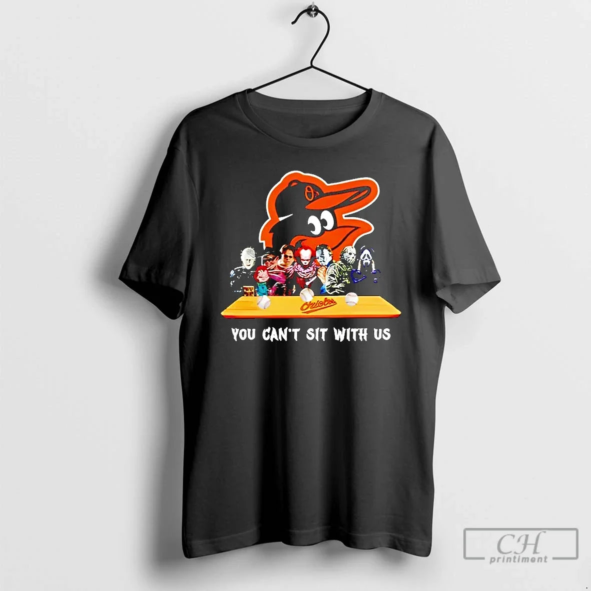 Classic Horror Movie Characters You Cant Sit Us Baltimore Orioles Halloween T-Shirts, Hoodie, Sweatshirt - T-Shirt, Sweatshirt, Hoodie