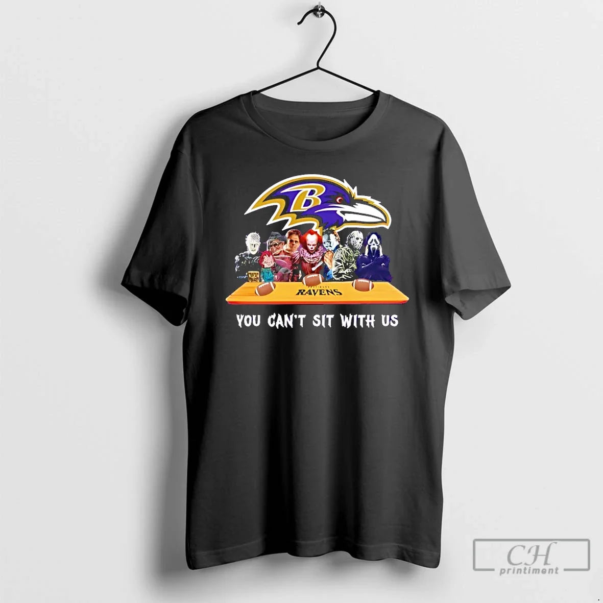 Classic Horror Movie Characters You Cant Sit Us Baltimore Ravens Halloween T-Shirts, Hoodie, Sweatshirt - T-Shirt, Sweatshirt, Hoodie