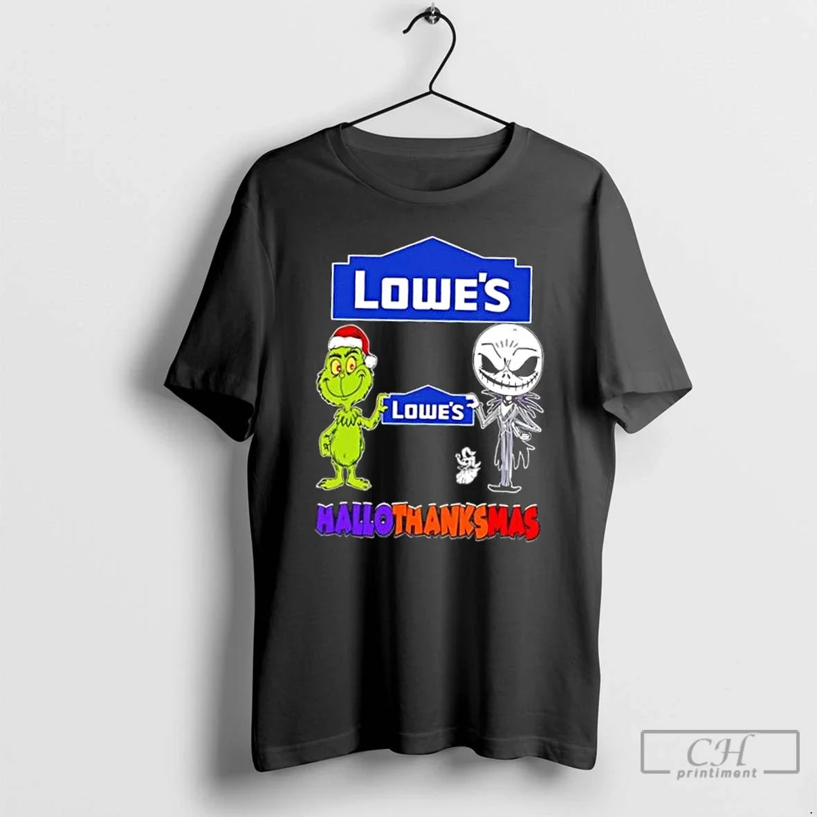 Classic Lowes X Grinch Jack Skellington Friends Fist Bump Happy Hallothanksmas T-Shirts, Hoodie, Sweatshirt - T-Shirt, Sweatshirt, Hoodie