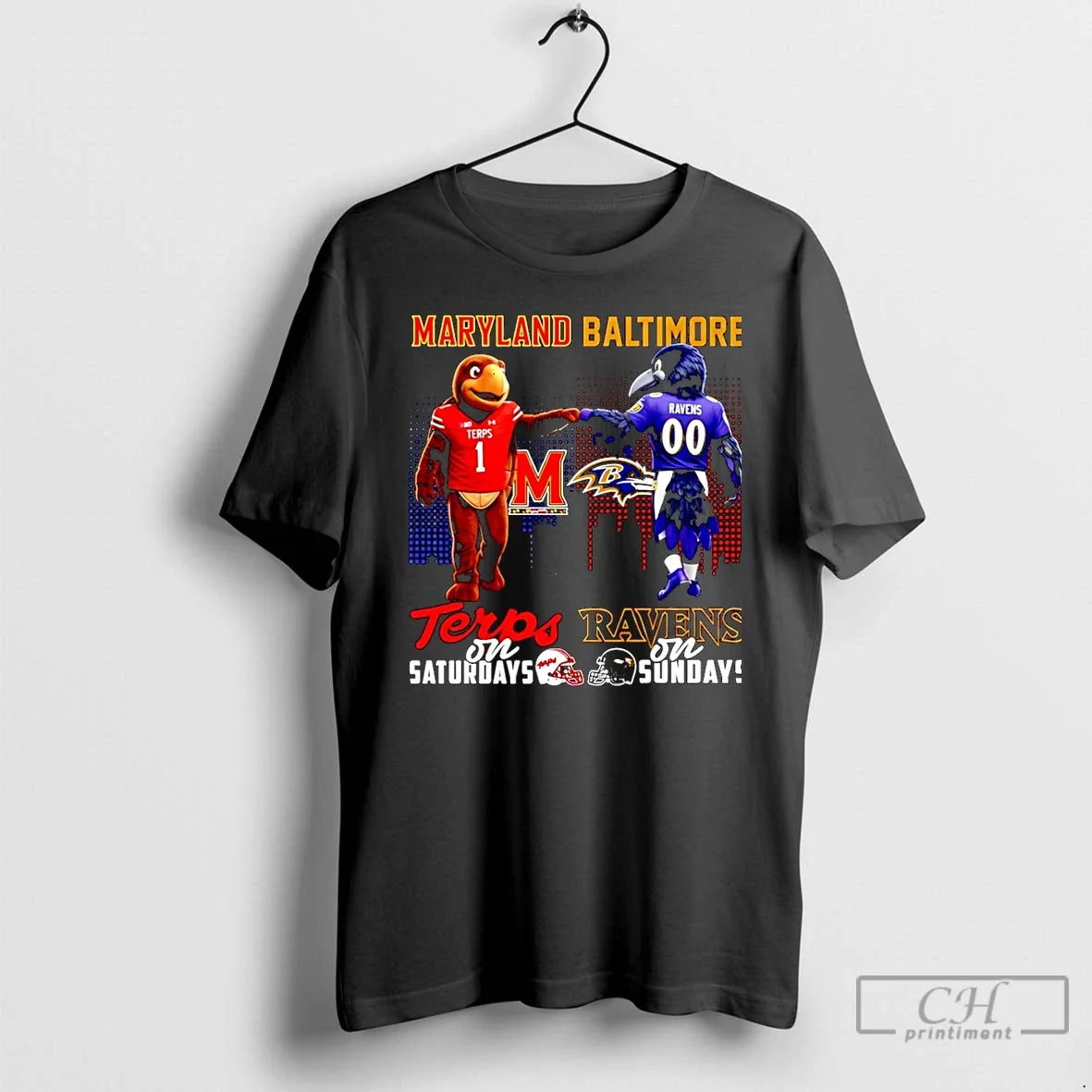 Classic Maryland Terrapins Saturdays Vs Baltimore Ravens Sundays Mascot Skyline T-Shirts, Hoodie, Sweatshirt - T-Shirt, Sweatshirt, Hoodie