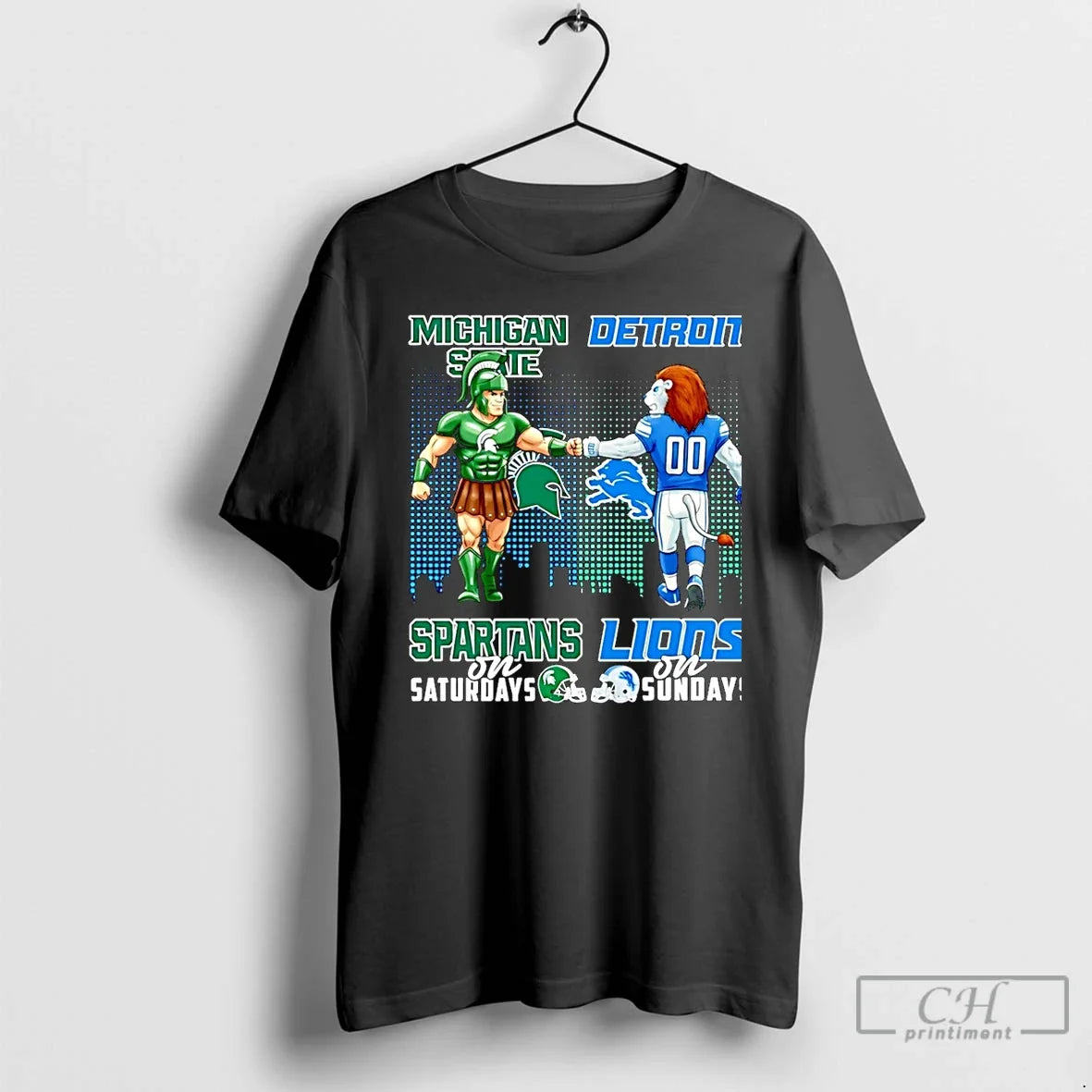 Classic Michigan State Spartans Saturdays Vs Detroit Lions Sundays Mascot Skyline T-Shirts, Hoodie, Sweatshirt - T-Shirt, Sweatshirt, Hoodie
