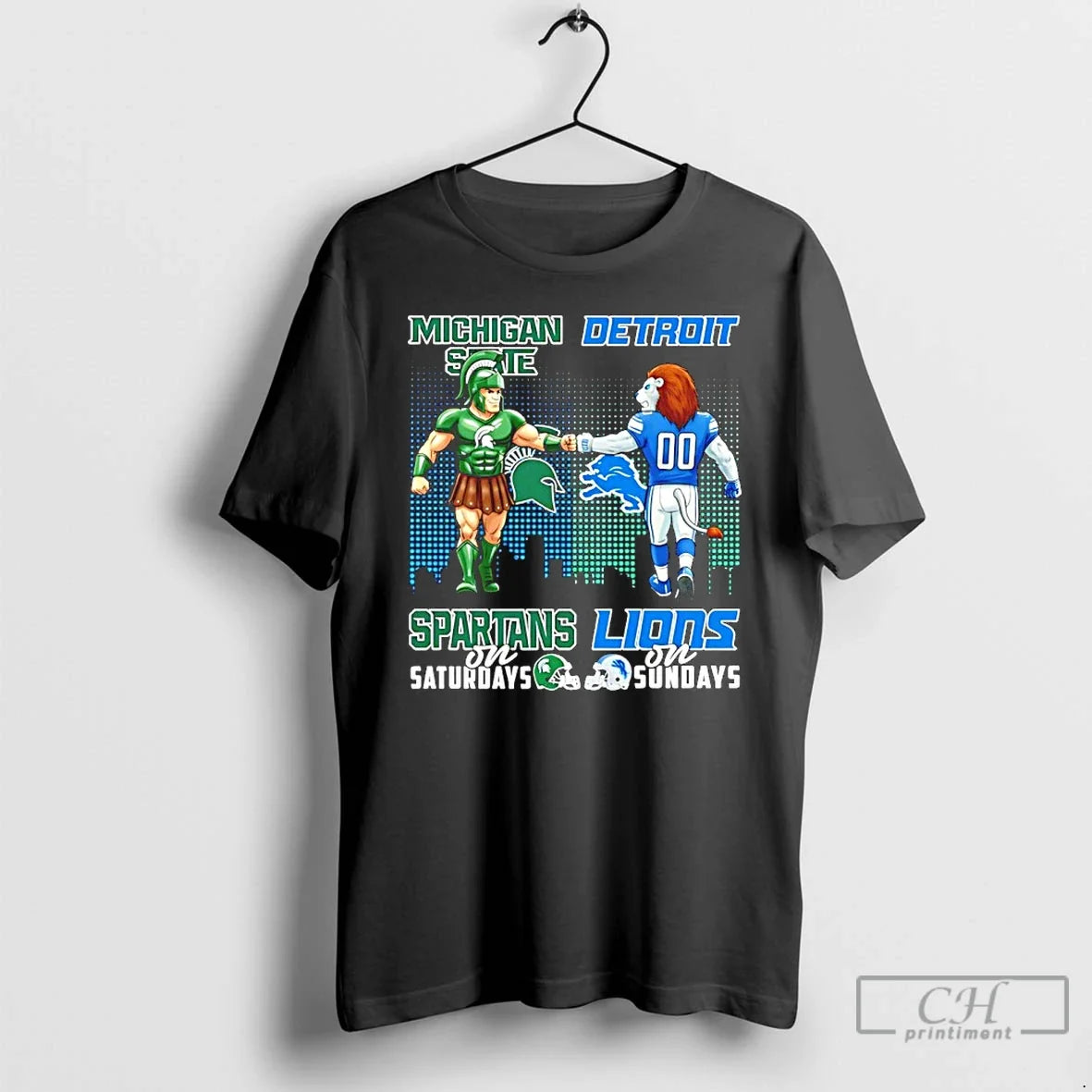 Classic Michigan State Spartans Saturdays Vs Detroit Lions Sundays Mascot Skyline T-Shirts, Hoodie, Sweatshirt - T-Shirt, Sweatshirt, Hoodie