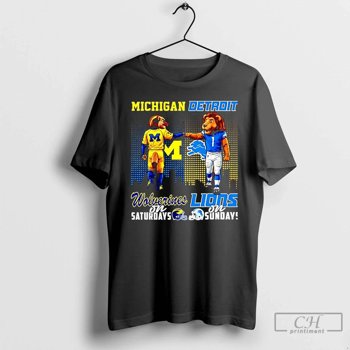 Classic Michigan Wolverines Saturdays Vs Detroit Lions Sundays Mascot Skyline T-Shirts, Hoodie, Sweatshirt - T-Shirt, Sweatshirt, Hoodie