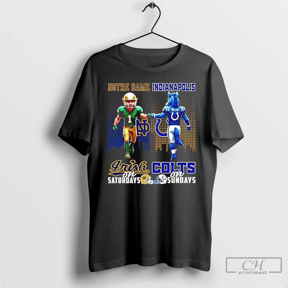 Classic Notre Dame Fighting Irish Saturdays Vs Indianapolis Colts Sundays Mascot City Skyline T-Shirts, Hoodie, Sweatshirt - T-Shirt, Sweatshirt, Hoodie