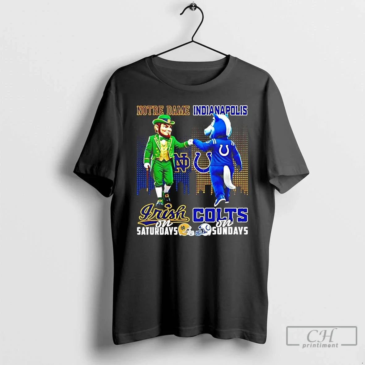 Classic Notre Dame Fighting Irish Saturdays Vs Indianapolis Colts Sundays Mascot Skyline T-Shirts, Hoodie, Sweatshirt - T-Shirt, Sweatshirt, Hoodie