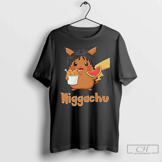 Classic Pikachi X Nigga Niggachu Eat Fried Chicken Drumsticks Watermelon T-Shirts, Hoodie, Sweatshirt - T-Shirt, Sweatshirt, Hoodie