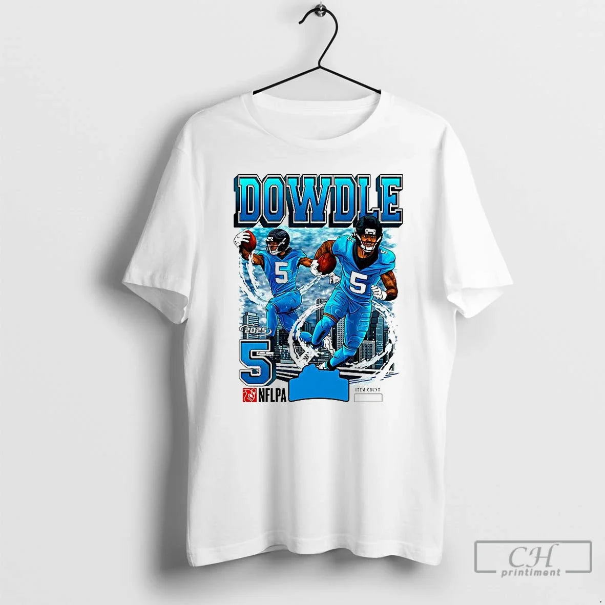 Classic Rico Dowdle Carolina Panthers Football 2025 Number 5 Skyline T-Shirts, Hoodie, Sweatshirt - T-Shirt, Sweatshirt, Hoodie