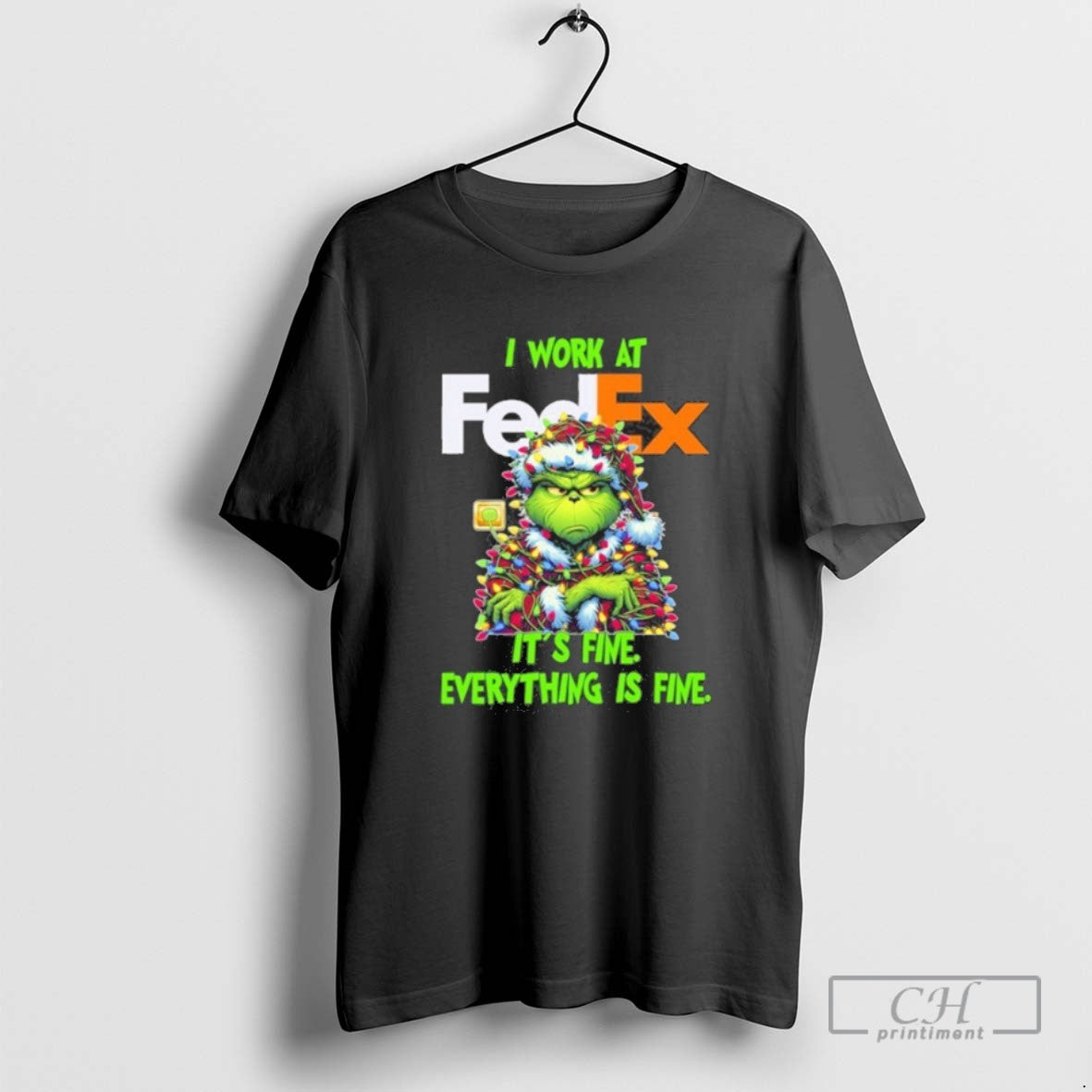 Classic Santa Grinch Light I Work Fedex Logo Fine Everything Is Fine T-Shirts, Hoodie, Sweatshirt - T-Shirt, Sweatshirt, Hoodie