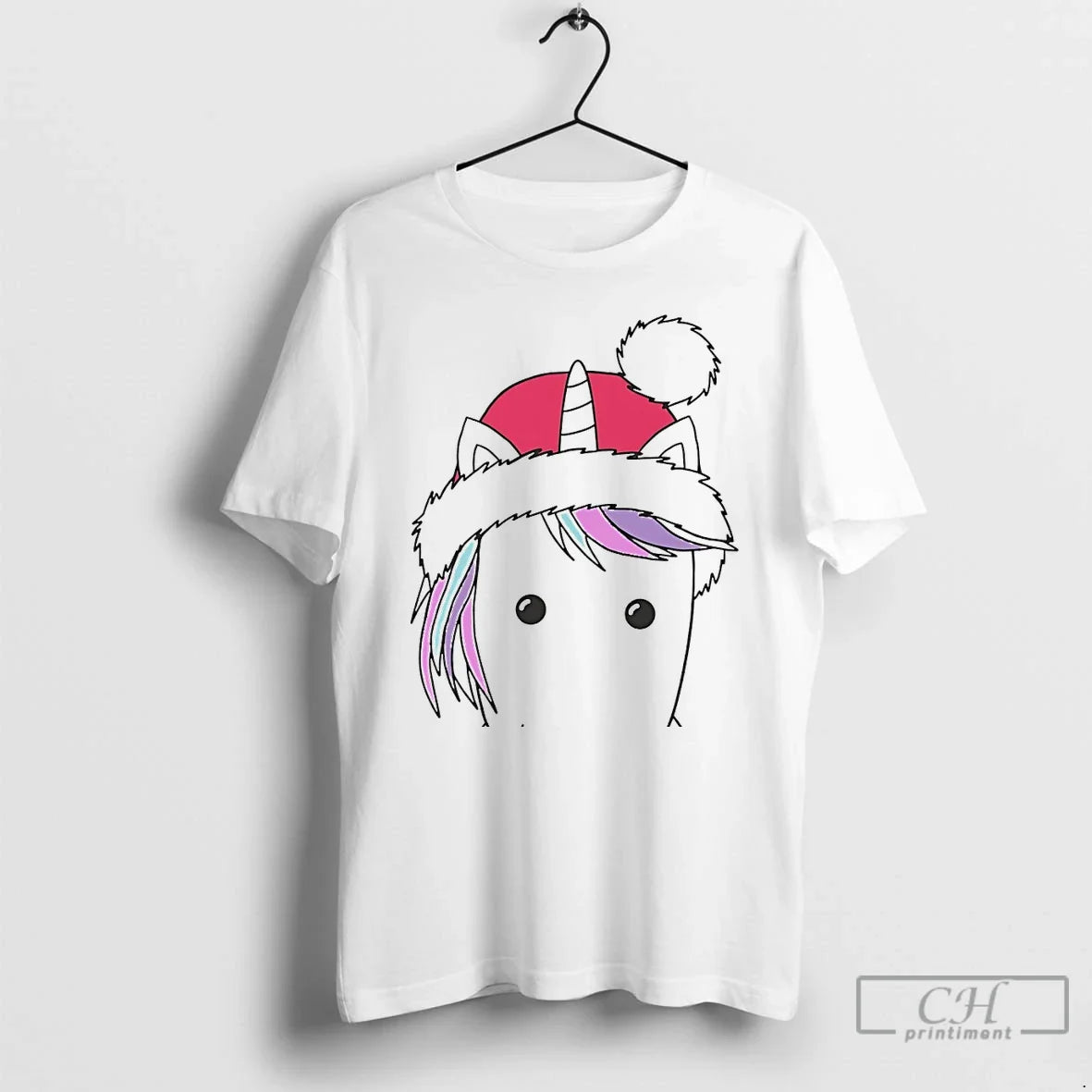 Classic Santa Hat Unicorn Minimalist Cute White T-Shirts, Hoodie, Sweatshirt - T-Shirt, Sweatshirt, Hoodie