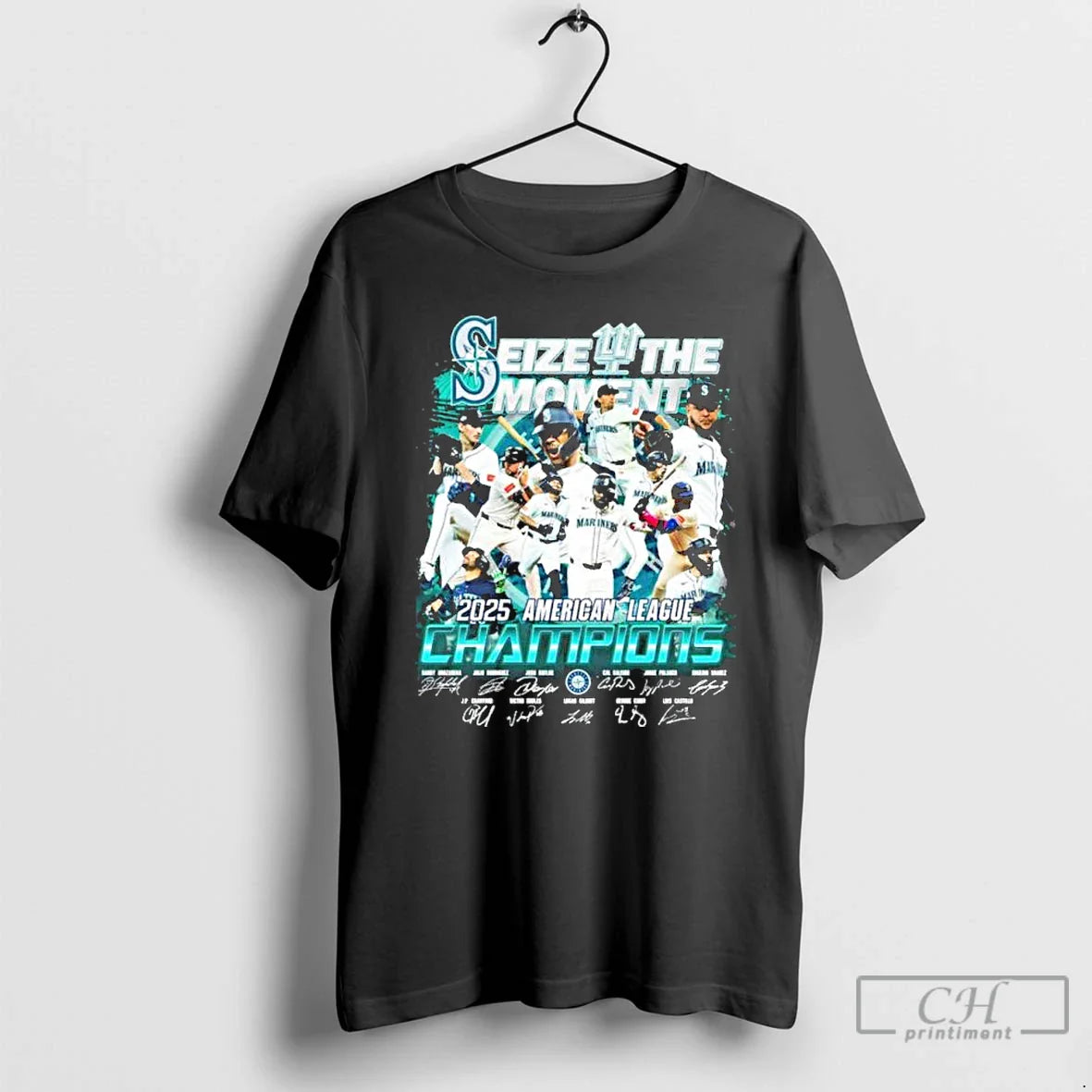 Classic Seattle Mariners Seize Moment 2025 American League Champions Signatures T-Shirts, Hoodie, Sweatshirt - T-Shirt, Sweatshirt, Hoodie