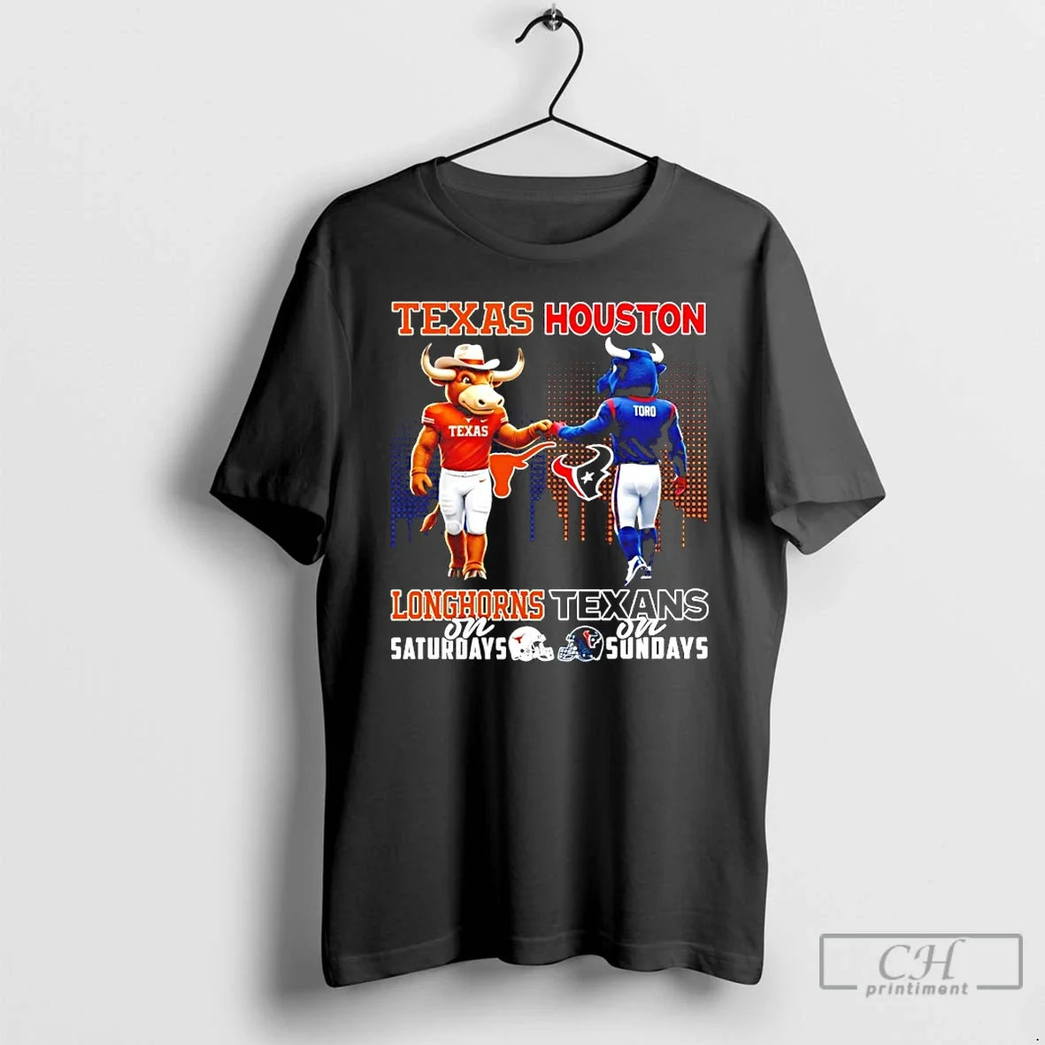 Classic Texas Longhorns Saturdays Vs Houston Texans Sundays Mascot Skyline T-Shirts, Hoodie, Sweatshirt - T-Shirt, Sweatshirt, Hoodie