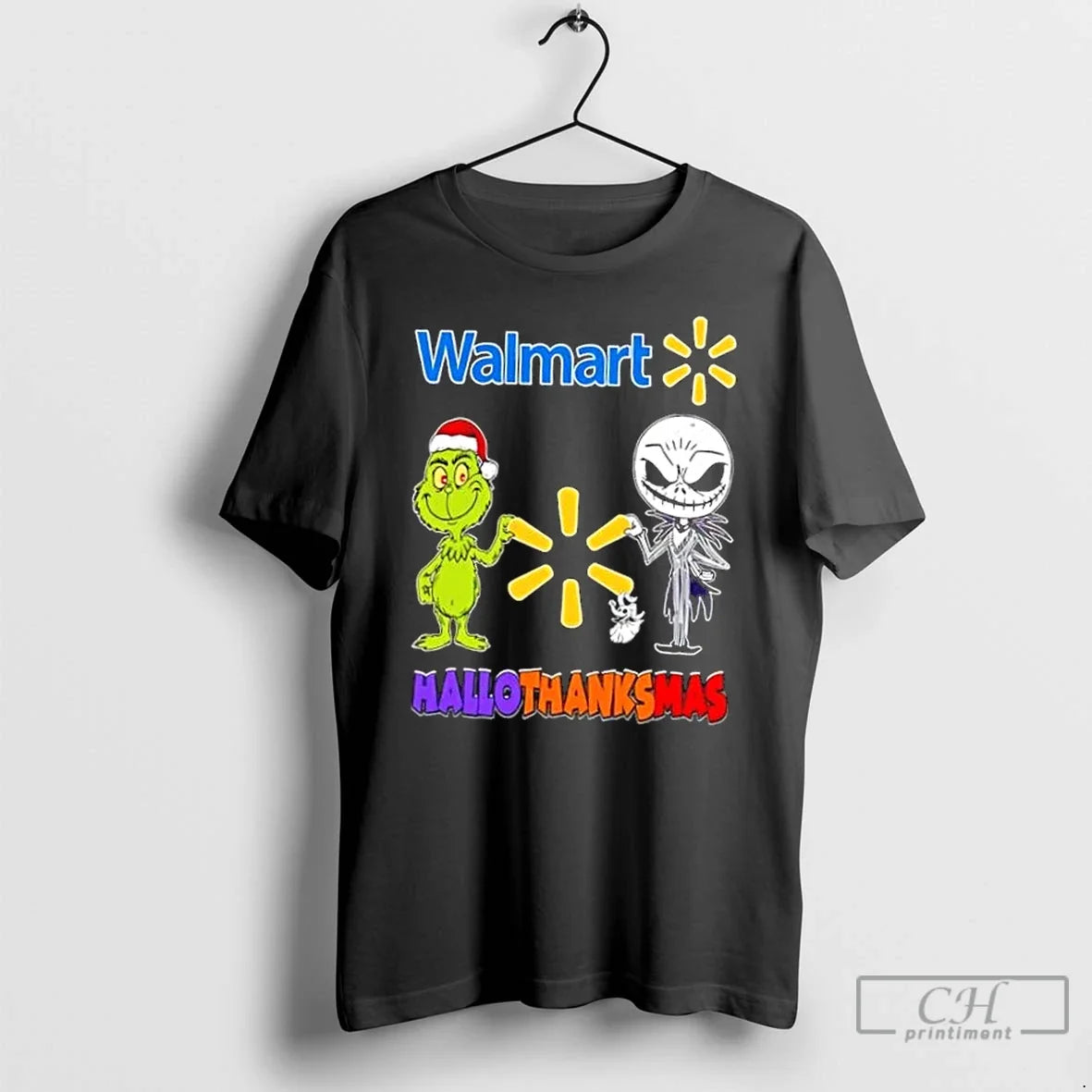 Classic Walmart X Grinch Jack Skellington Friends Fist Bump Happy Hallothanksmas T-Shirts, Hoodie, Sweatshirt - T-Shirt, Sweatshirt, Hoodie