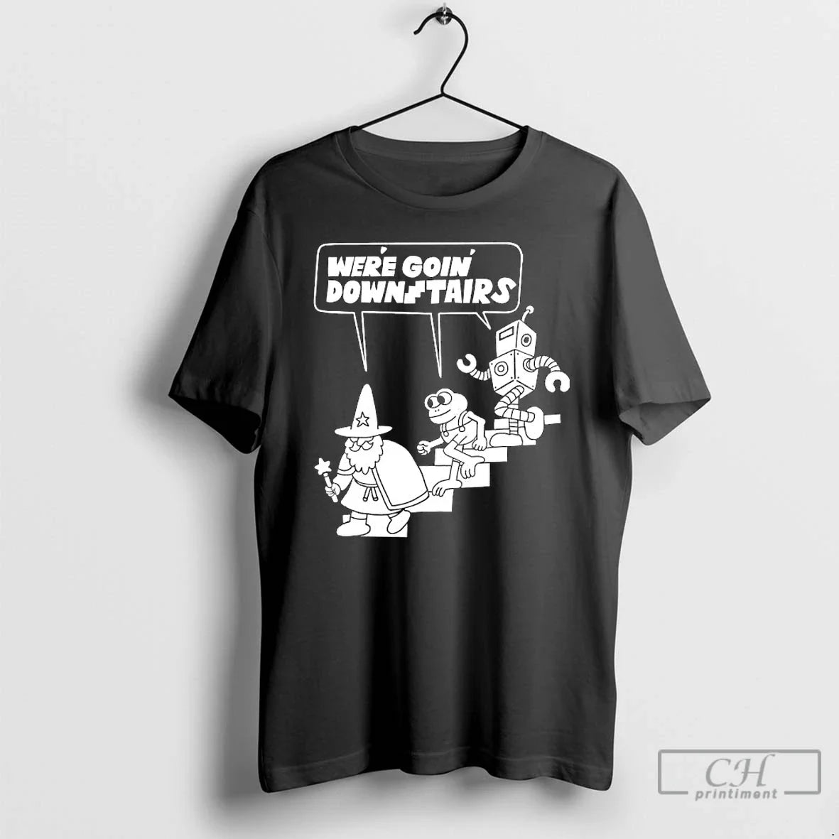 Classic Were Goin Downstairs Wizard Frog Robot Walking Down T-Shirts, Hoodie, Sweatshirt - T-Shirt, Sweatshirt, Hoodie